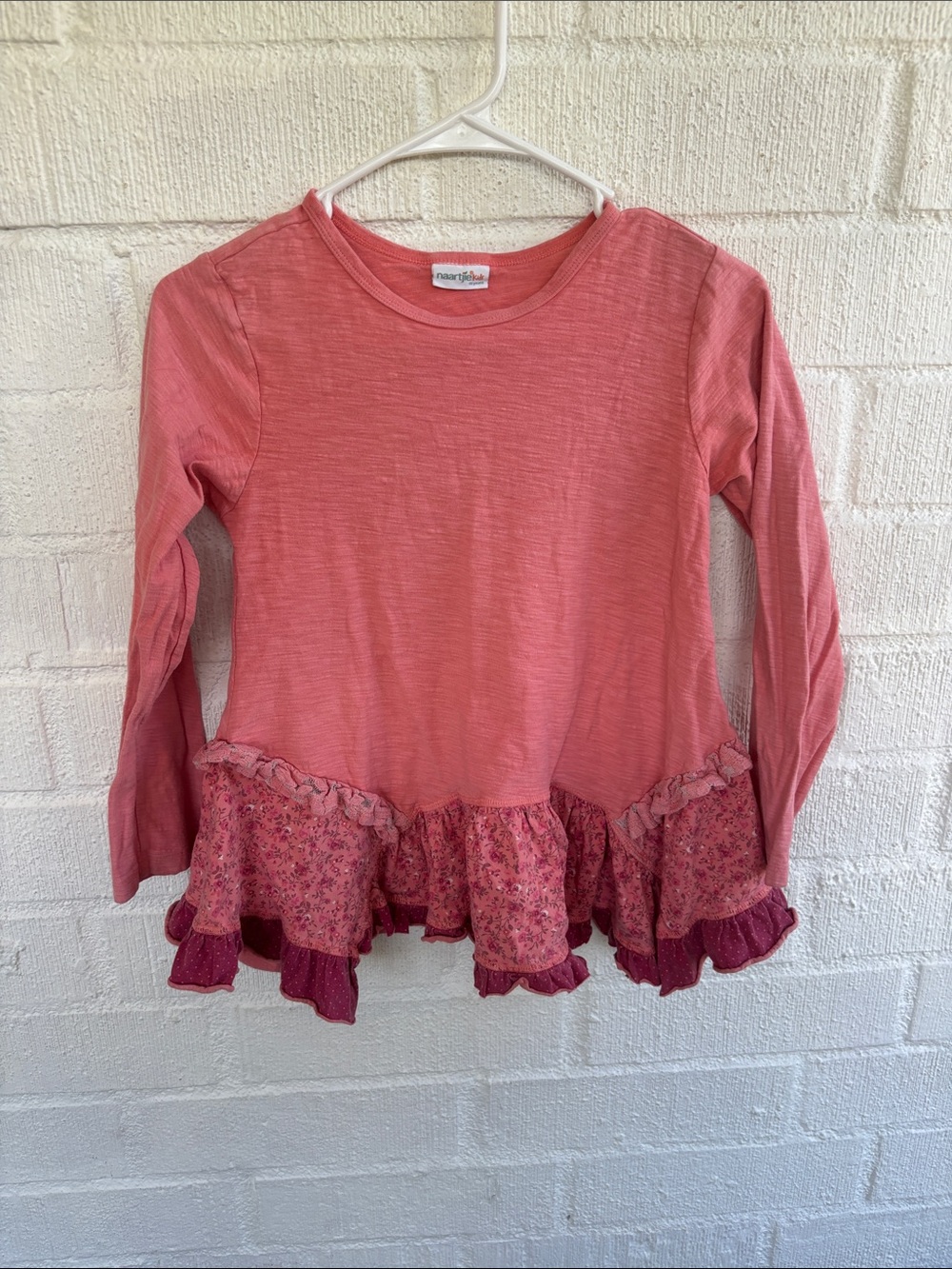 naartjie Cotton Pink Layered Ruffle Hem Long Sleeve Top sz 10